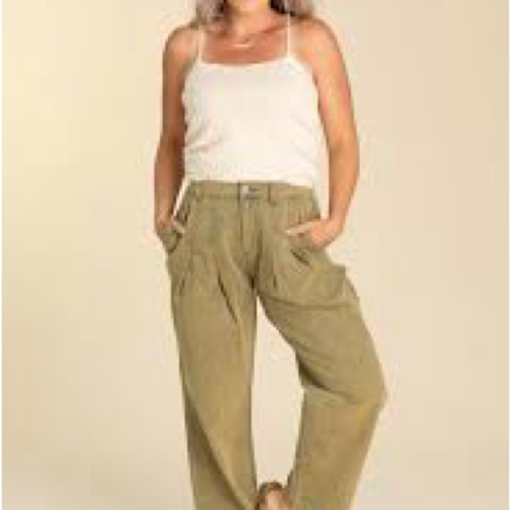 POL Clothing Olive Green Cotton Wide Leg Utility Pants NWT